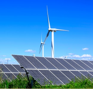 Solar panels and wind turbines