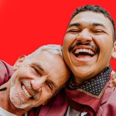 couple having fun and showing off their smiles